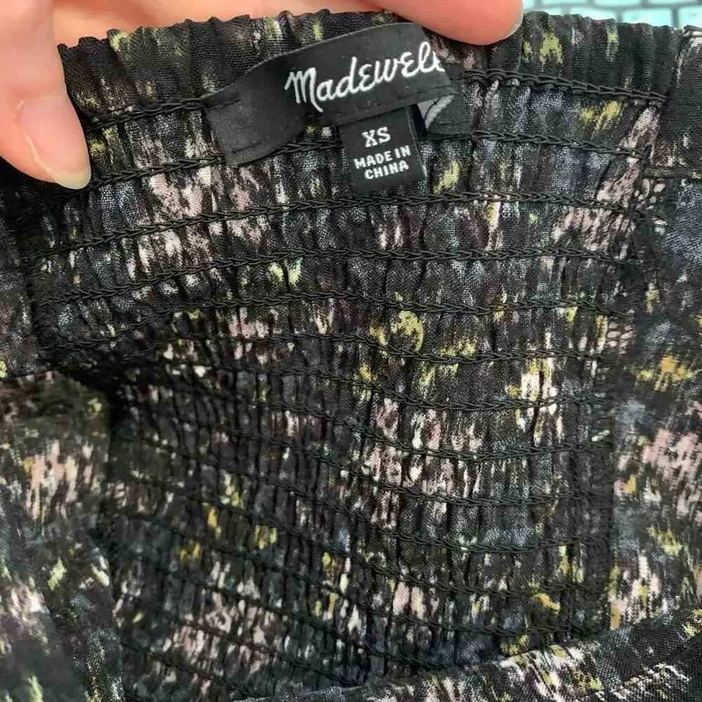 Madewell Hopewell Puff-Sleeve Crop Top Dark Floral Size XS